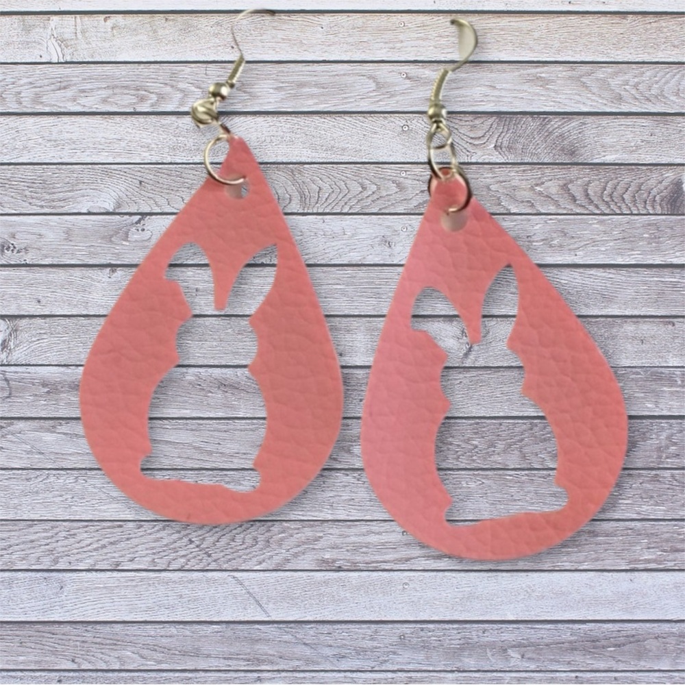 NEW faux leather pink bunny earrings
